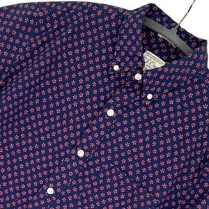 J. Crew Secret Wash Navy Floral Shirt Small Stretch Poplin Boho Summer Vacation